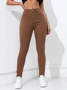Jeanoix Casual Versatile Solid Color Slim Fit Jeans - Brown - View 4