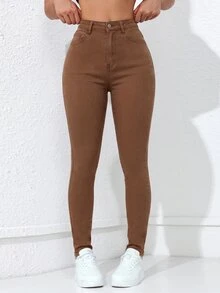 Jeanoix Casual Versatile Solid Color Slim Fit Jeans - Brown - View 6