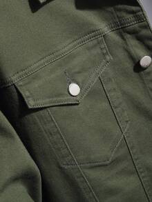 Fenqiro Plus Size Men's Solid Color Cargo Pockets Long Sleeve Plain Casual Dark Denim Jacket, Spring Autumn, For Work Work Going Out Hiking Urban - Army Green - View 8