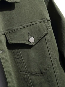 Fenqiro Plus Size Men's Solid Color Cargo Pockets Long Sleeve Plain Casual Dark Denim Jacket, Spring Autumn, For Work Work Going Out Hiking Urban - Army Green - View 7