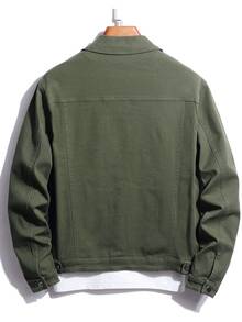 Fenqiro Plus Size Men's Solid Color Cargo Pockets Long Sleeve Plain Casual Dark Denim Jacket, Spring Autumn, For Work Work Going Out Hiking Urban - Army Green - View 9
