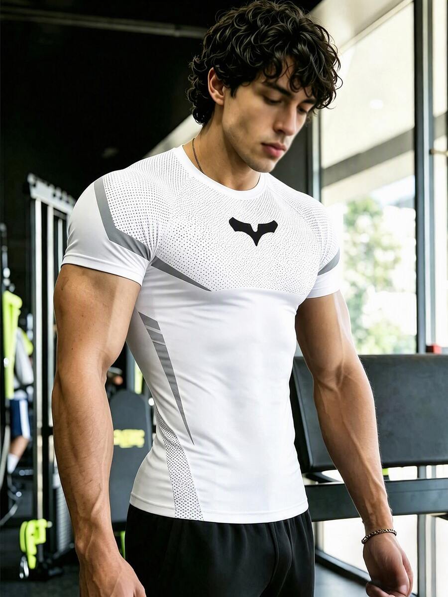 GymBeat Men's Geometric Print Short Sleeve Casual Fitness Sports T-Shirt - Multicolor - View 1