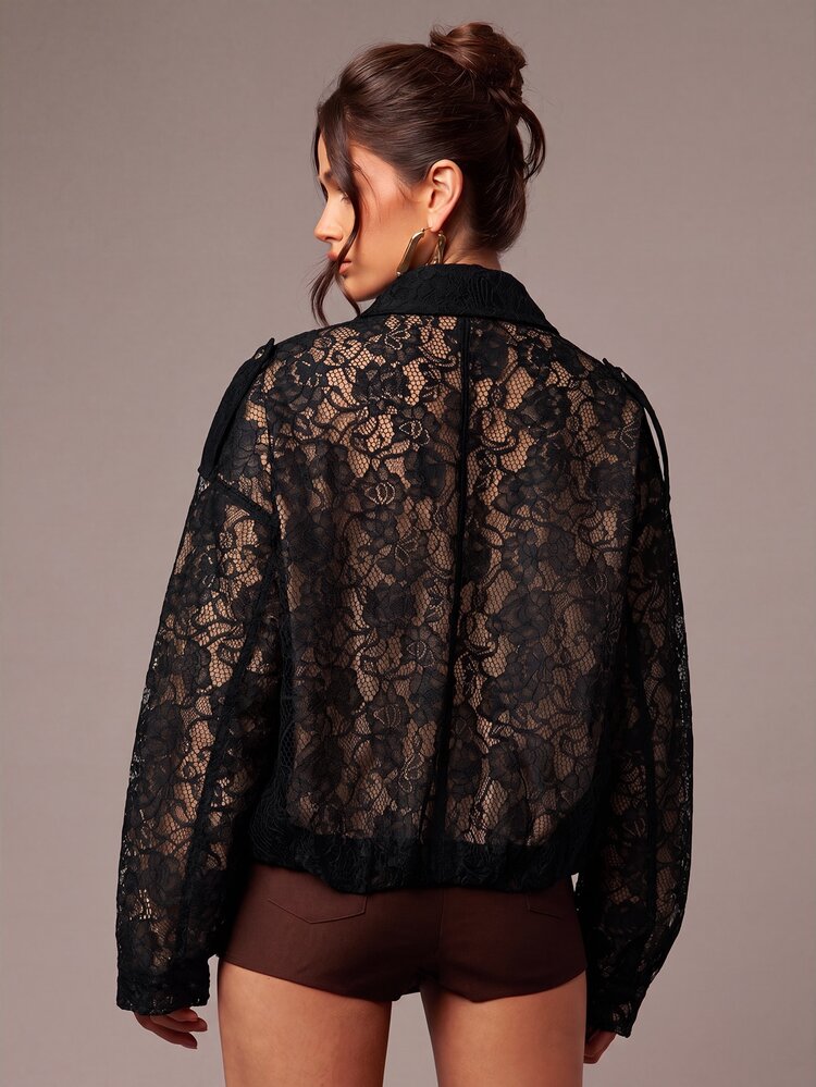 Silquee Women's Black Lace Casual Jacket – Sophisticated Work-To-Weekend Style Elegant Business Work Outfits For Women Casual Office Versatile For Autumn And - Black - View 3