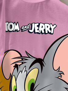 TOM & JERRY X SHEIN 女款卡通印花圓領短袖休閒T恤 - 白色 - 查看 7