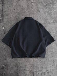 AXEPEAK 男士純色短袖襯衫與長褲休閒日常穿搭 - 藍色 - 查看 4