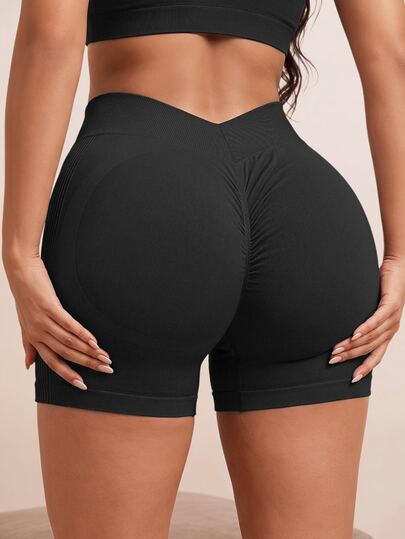 Slayform Slayform Easithlete Women's High-Waisted Seamless Yoga Shorts,Pleated Back Lifting Knitted Compression Sports Pants For Running,Cycling,Fitness Training
