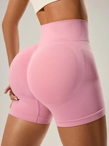 Slayform Slayform Wideband Waist Ribbed Knit Sports Shorts Legging Shorts Stretchy ShortsWomen Sweat Short, Gym Short, Biker Short - Pink - View 3
