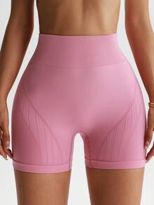 Slayform Slayform Wideband Waist Ribbed Knit Sports Shorts Legging Shorts Stretchy ShortsWomen Sweat Short, Gym Short, Biker Short - Pink - View 2