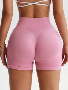 Slayform Slayform Wideband Waist Ribbed Knit Sports Shorts Legging Shorts Stretchy ShortsWomen Sweat Short, Gym Short, Biker Short - Pink - View 4