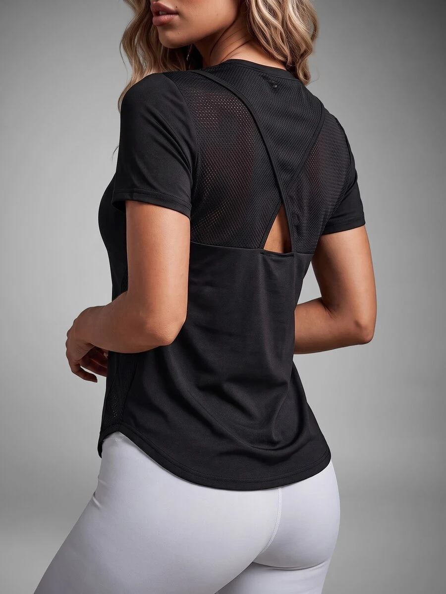 Slayform Slayform Slogan Graphic Batwing Sleeve Crop Sports Tee Workout Tank Top Gym Women Shirts - Black - View 1