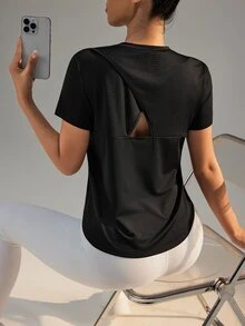 Slayform Slayform Slogan Graphic Batwing Sleeve Crop Sports Tee Workout Tank Top Gym Women Shirts - Black - View 6