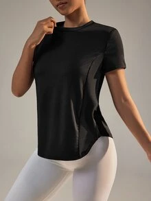 Slayform Slayform Slogan Graphic Batwing Sleeve Crop Sports Tee Workout Tank Top Gym Women Shirts - Black - View 2