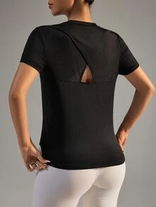 Slayform Slayform Slogan Graphic Batwing Sleeve Crop Sports Tee Workout Tank Top Gym Women Shirts - Black - View 7