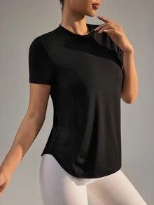 Slayform Slayform Slogan Graphic Batwing Sleeve Crop Sports Tee Workout Tank Top Gym Women Shirts - Black - View 5