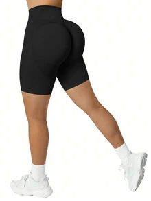 Slayform Slayform Seamless High Stretch Slim Fit High Waist Sports Shortsbiker Shorts Black Shorts - Black - View 6