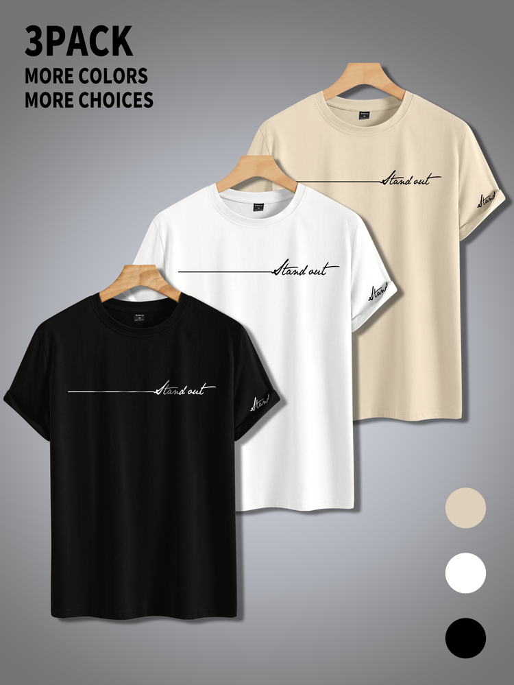 Manfinity Hypemode Men's Summer Casual Letter Print Short Sleeve T-Shirt - Black - View 3