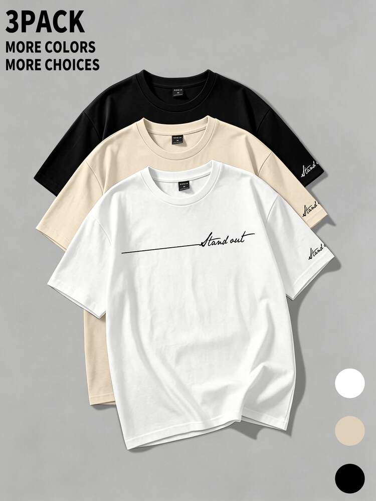 Manfinity Hypemode Men's Summer Casual Letter Print Short Sleeve T-Shirt - Black - View 2