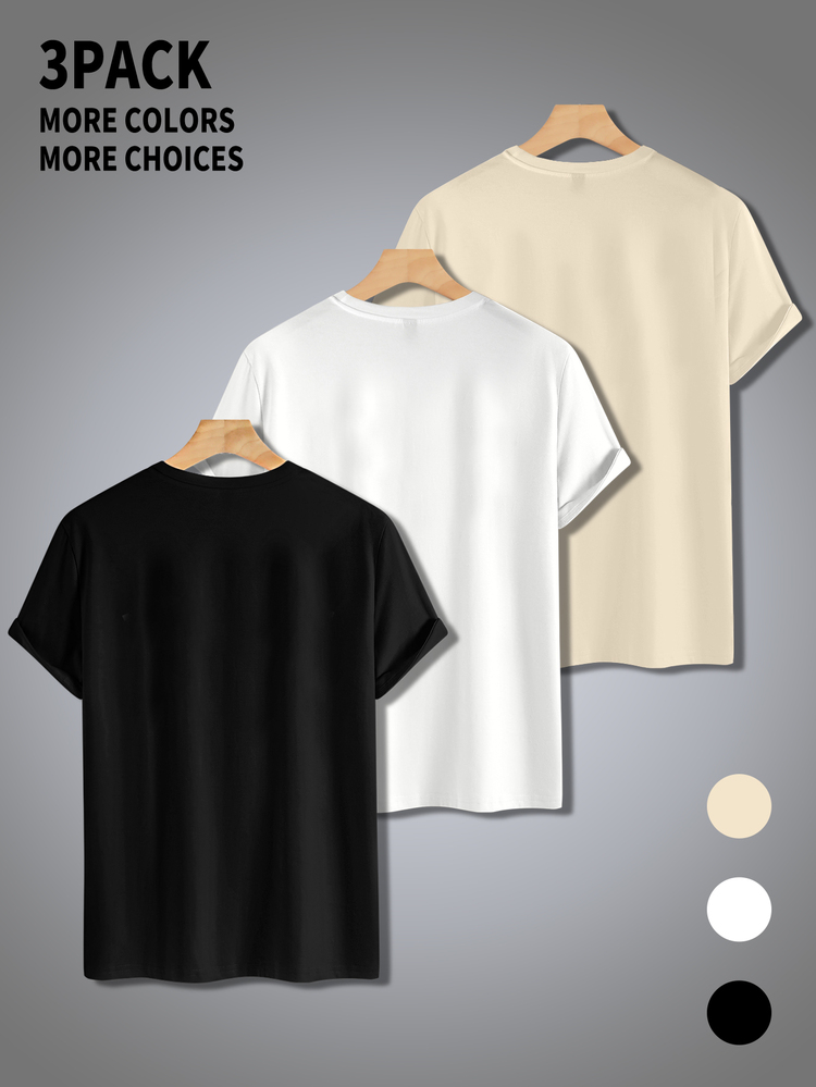 Manfinity Hypemode Men's Summer Casual Letter Print Short Sleeve T-Shirt - Black - View 4