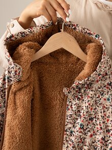 Girls Fleece Hooded Long Sleeve Botanical Zip Pocket Regular Loose Fit Fleece Lined K-Pop Jacket Winter Brown - Brown - View 6