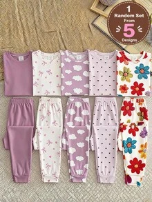 SHEIN 少女針織軟綿圓領長袖套頭上衣＋彈性腰緊身長褲兩件套 - 彩色 - 查看 8
