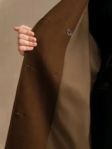 Anewsta 大码女士优雅宽松翻领双排扣长款棕色羊毛大衣，适合秋季、冬季穿着，优雅时尚，新年、休闲、圣诞节等场合皆宜，尽显奢华气质。 - 棕色 - 查看 7