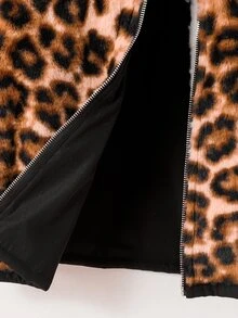 SHEIN 青少年女孩 1件 豹紋時尚可翻面抓絨長袖風衣外套，適合秋冬穿搭 - 彩色 - 查看 6