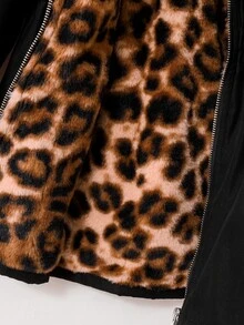 SHEIN 青少年女孩 1件 豹紋時尚可翻面抓絨長袖風衣外套，適合秋冬穿搭 - 彩色 - 查看 11
