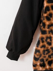 SHEIN 青少年女孩 1件 豹紋時尚可翻面抓絨長袖風衣外套，適合秋冬穿搭 - 彩色 - 查看 9