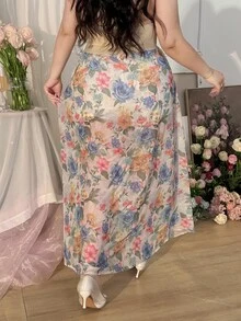 CovetEZ 大码花卉网纱透视防走光半身裙，春夏款 - 彩色 - 查看 2