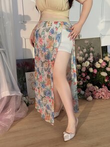 CovetEZ 大码花卉网纱透视防走光半身裙，春夏款 - 彩色 - 查看 7