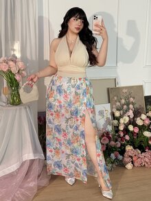 CovetEZ 大码花卉网纱透视防走光半身裙，春夏款 - 彩色 - 查看 5