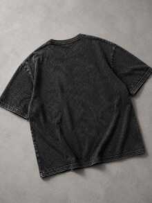 Fenqiro Men Plus Size Washed Round Neck Short Sleeve Fashionable Printed Vintage T-Shirt, Summer, Holiday - Black - View 2