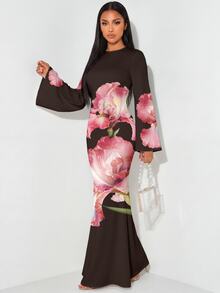 Veilorie 女款優雅休閒長袖後綁帶收腰魚尾下擺洋裝，黑色與粉色，適合晚餐派對，秋季穿搭 - 白色 - 查看 9