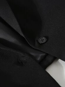 SHEIN 青少年女孩黑色翻領長袖短版西裝外套，秋季休閒學院風純色外衣 - 黑色 - 查看 6