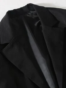 SHEIN 青少年女孩黑色翻領長袖短版西裝外套，秋季休閒學院風純色外衣 - 黑色 - 查看 4