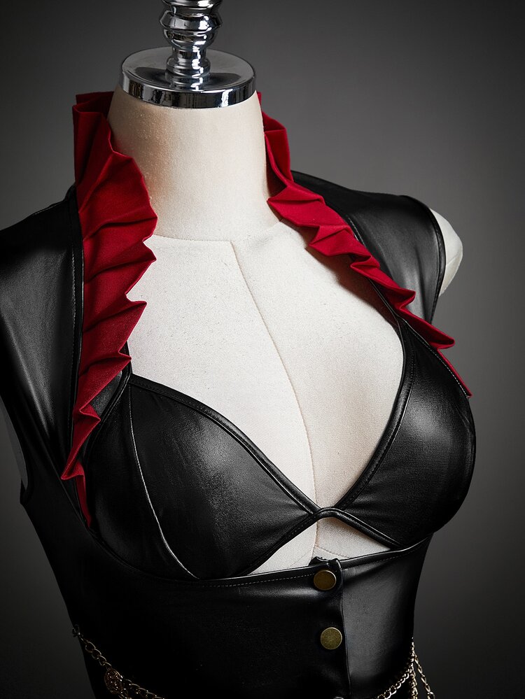 SHEIN ICON Y2k Women's Halloween Cosplay Black Gothic Corset Party Contrast Color Stand Collar Long Hem, Halloween Costumes For Women - Black - View 3