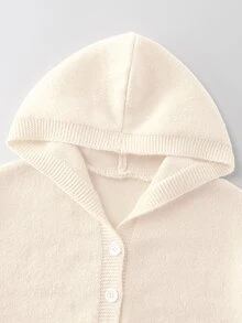 SHEIN 女童時尚休閒清新短版純色秋冬連帽針織開襟毛衣 - 米色 - 查看 3