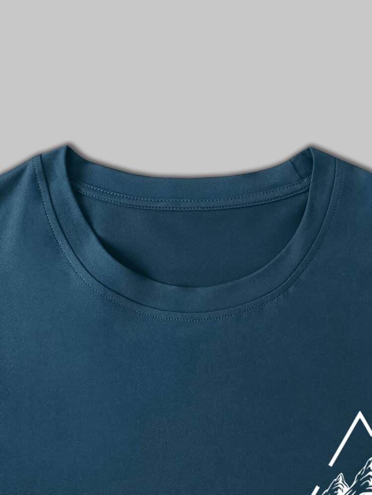 Fenqiro Plus Size Men's Geometric Print Round Neck Short Sleeve Casual T-Shirt, Summer - Blue - View 3