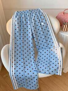 SHEIN EZwear 女士休闲蓝色波点小马标志撞色条纹阔腿运动裤，适合夏季、秋季、冬季穿着；棕色阔腿裤，适合日常通勤、约会、派对、秋冬夏季、圣诞节、新年、感恩节、聚会、婚礼、海滩、毕业典礼、时尚、优雅、休闲、外出、约会、预订、通勤、闪亮、情人节、优雅、度假、休闲、Y2K、外出、毕业典礼等场合。 - 彩色 - 查看 6