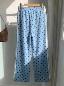 SHEIN EZwear 女士休闲蓝色波点小马标志撞色条纹阔腿运动裤，适合夏季、秋季、冬季穿着；棕色阔腿裤，适合日常通勤、约会、派对、秋冬夏季、圣诞节、新年、感恩节、聚会、婚礼、海滩、毕业典礼、时尚、优雅、休闲、外出、约会、预订、通勤、闪亮、情人节、优雅、度假、休闲、Y2K、外出、毕业典礼等场合。 - 彩色 - 查看 2
