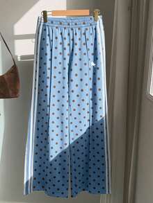 SHEIN EZwear 女士休闲蓝色波点小马标志撞色条纹阔腿运动裤，适合夏季、秋季、冬季穿着；棕色阔腿裤，适合日常通勤、约会、派对、秋冬夏季、圣诞节、新年、感恩节、聚会、婚礼、海滩、毕业典礼、时尚、优雅、休闲、外出、约会、预订、通勤、闪亮、情人节、优雅、度假、休闲、Y2K、外出、毕业典礼等场合。 - 彩色 - 查看 3