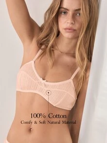 Ocili 100%純棉提花拼接舒適休閒日常迷你罩杯女款內衣 - 粉色 - 查看 1