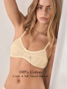 Ocili 100%純棉提花拼接舒適休閒日常迷你罩杯女款內衣 - 黃色 - 查看 1