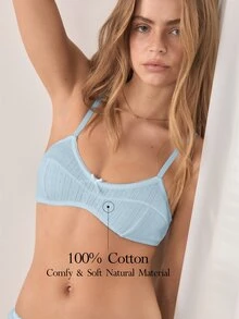 Ocili 100%純棉提花拼接舒適休閒日常迷你罩杯女款內衣 - 藍色 - 查看 1