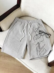 NORVETH Men's Summer Casual Loose Fit Standard Size Shorts Grey Print Elastic Waist - Grey - View 9