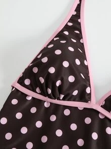 Bonvoyette Spring/Summer New Women's Polka Dot Print Backless Halter One-Piece Swimsuit, Beach Vacation - Pink - View 7