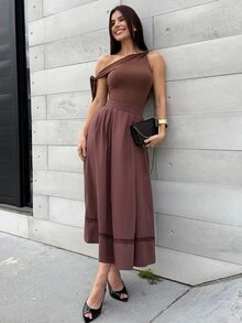 Yohana Edit Kaos Tanpa Lengan Kasual Modis Wanita dengan Desain Ikat Bahu Terbuka yang Longgar, Cocok untuk Perjalanan Sehari-hari, Acara Malam, dan Musim Panas Warna Cokelat Tua - Coffee Brown - View 3