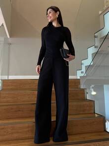 Yohana Edit Women's Elegant Black Sheer Mesh Patchwork Long Sleeve Ruched Fitted T-Shirt,Casual Versatile Autumn Night Out Tops,Solid Color Commuting Fall Clothes - Green - View 3