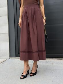 Yohana Edit 棕色鏤空蕾絲飾邊拼接優雅法式復古商務約會日常度假派對婚禮賓客日畢業季音樂節修身優雅百搭夏季通勤辦公室出遊海灘聚會社交假期購物下午茶旅行正式度假風慵懶奢華 - 棕色 - 查看 6