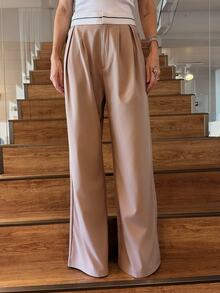 Yohana Edit Contrast Color Pocket Casual Suit Wide-Leg Pants In Fall/Winter - Khaki - View 5